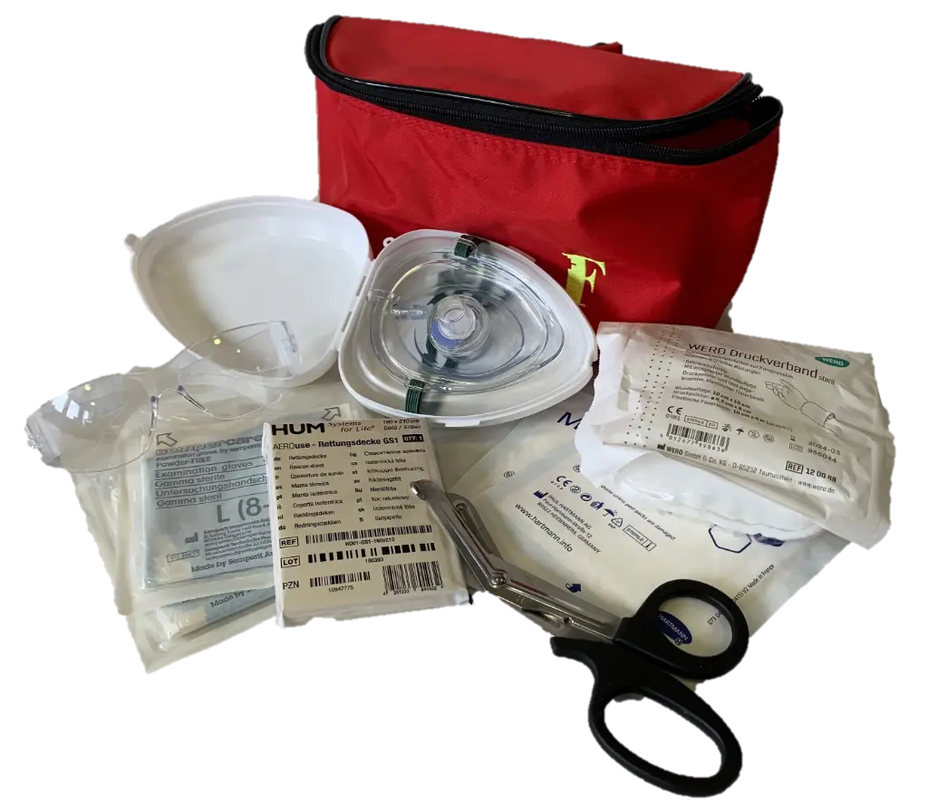 Sac banane de premiers secours rouge avec matériel