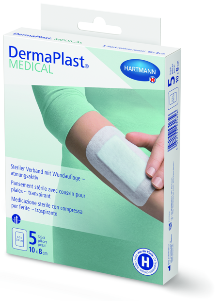 DermaPlast® Medical Pansement couvrant adhésive stérile avec coussin absorbant 5 pces 10 x 8 cm