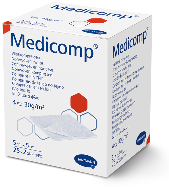 Compresses stériles medicomp® 4 plis 5 x 5 cm,  25 x 2 pièces