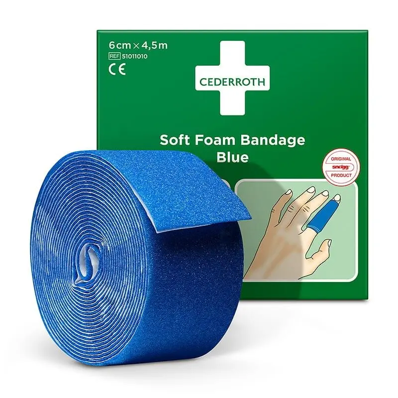 Pansement exempt de colle Cederroth, 4.5 m x 6 cm - bleu