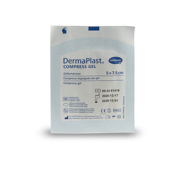 Comprigel DermaPlast® Compress Gel compresse enduite stérile, emballage individuel 5 x 7.5 cm - 1 pièce