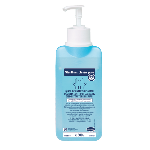 Sterillium® classic pure Désinfection des mains 500 ml avec pompe dosage