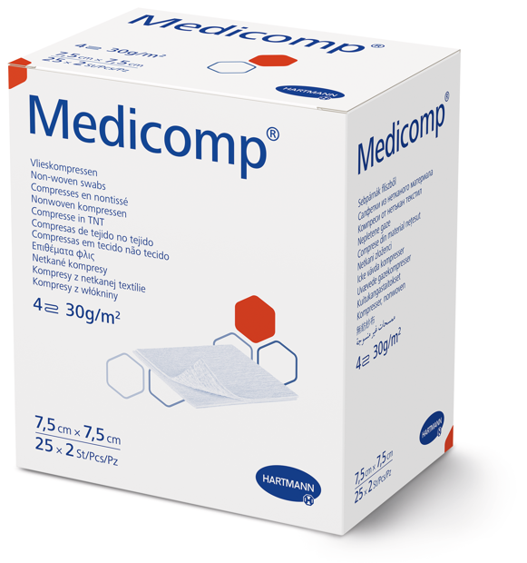 Compresses stériles Medicomp® 4 plis 7.5 x 7.5 cm, 25x2 pièces