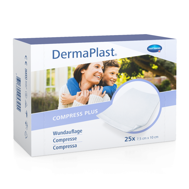 Compresses Plus absorbantes DermaPlast® 7.5 x 10cm, 25 pièces