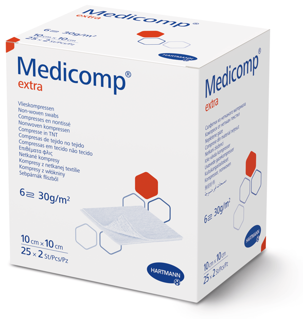Compresses stériles Medicomp® extra 6 plis 10 x 10 cm, 25 x 2 pièces