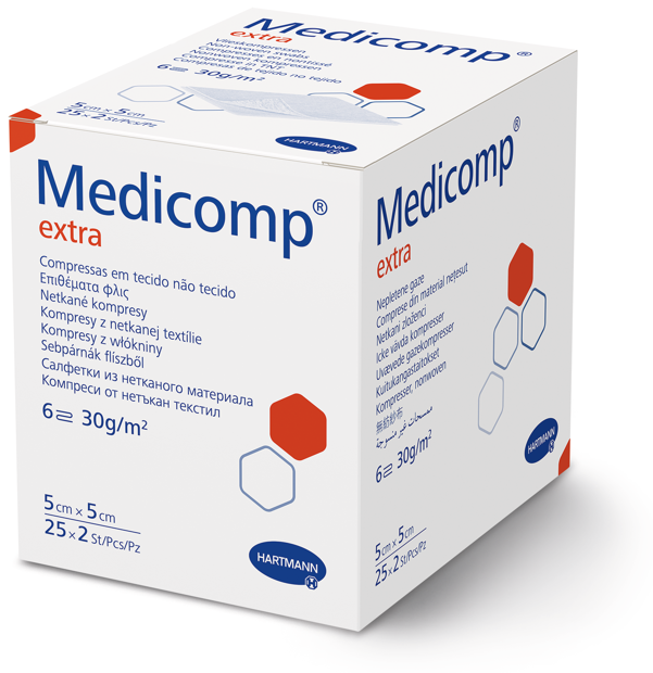 Compresses stériles Medicomp® extra 6 plis 5 x 5 cm, 25 x 2 pièces