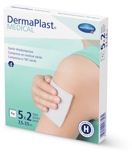 Compresses stériles en non-tissé DermaPlast médical 7.5 x 7.5 cm, 5 x 2 pièces
