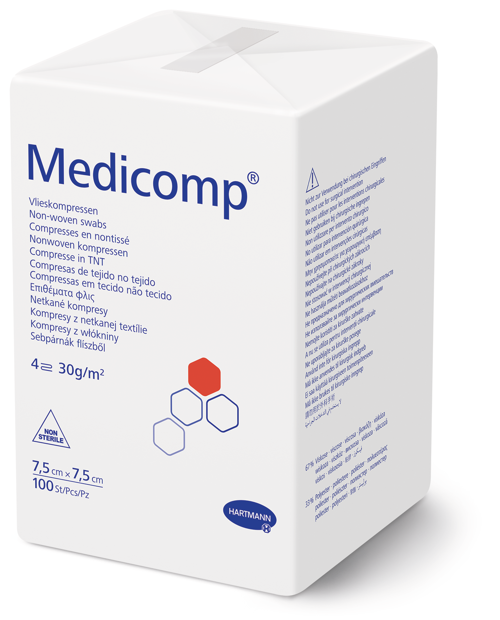 Compresses non stériles Medicomp® 4 plis 7.5 x 7.5 cm, 100 pièces