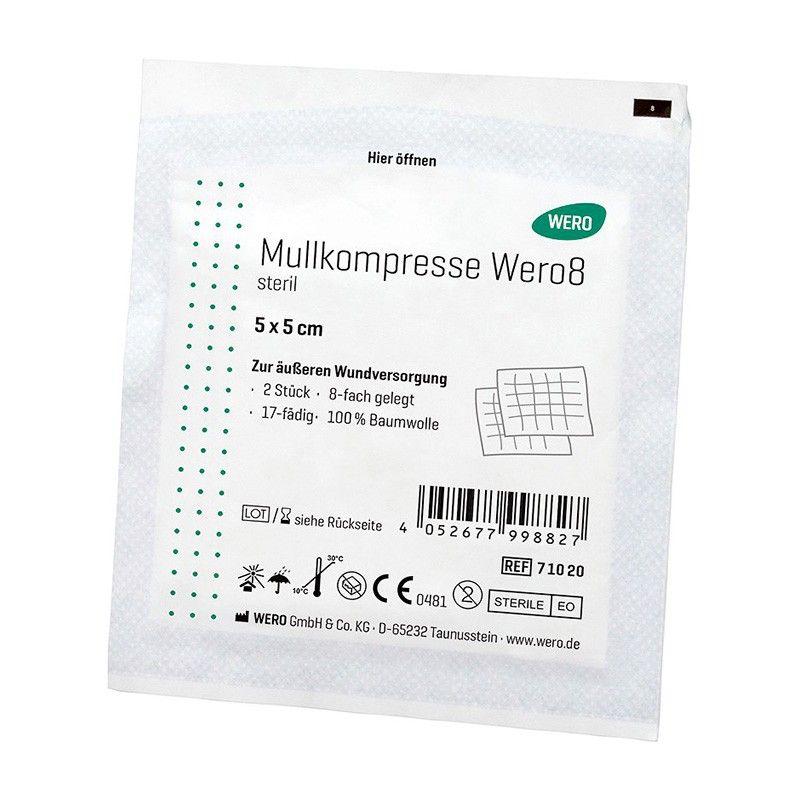 Compresses de gaze Wero8, 5 x 5 cm, 2 pces.