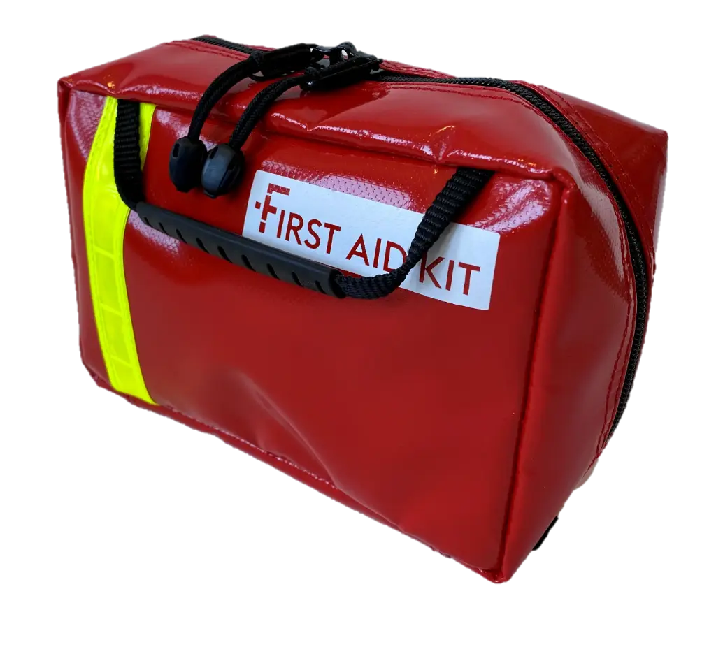 First Aid Kit PVC rouge sans logo, complète avec DIN 13164