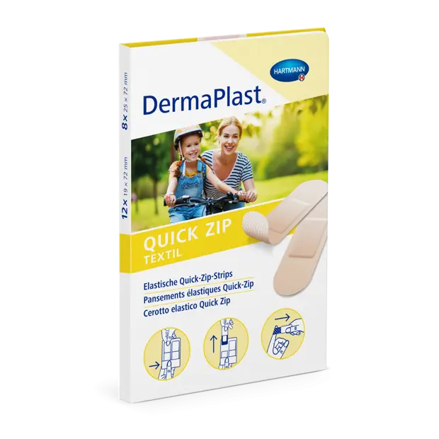 DermaPlast® Quick Zip Textil Pansement adhésif 8 x 25 x 72 mm + 12 x 19 x 72 mm