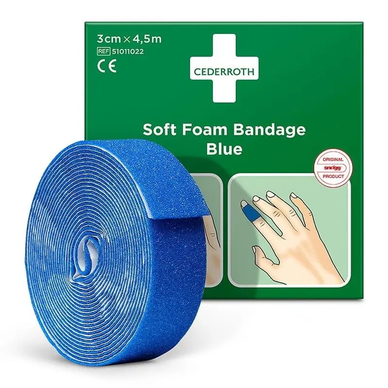 Pansement exempt de colle Cederroth, 4.5 m x 3 cm, bleu