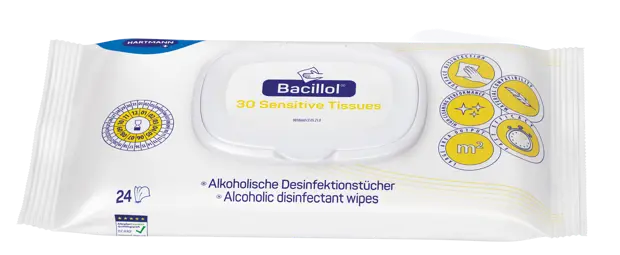 Bacillol 30 Sensitive Tissues Flowpack à 24 lignettes 180 x 200 mm