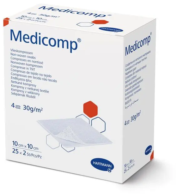 Compresses stériles Medicomp® 4 plis 10 x 10 cm, 25 x 2 pièces