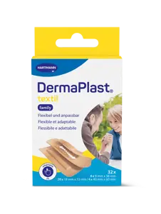 [522820] DermaPlast® Textil Pansement adhésif Family, strips emballés individuellement 3 grandeurs assorties