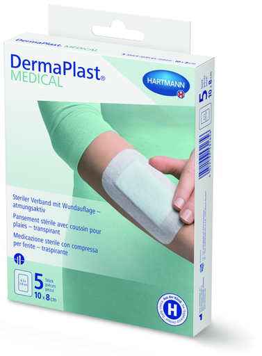 [531311] DermaPlast® Medical Pansement couvrant adhésive stérile avec coussin absorbant 5 pces 10 x 8 cm