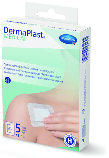[531310] DermaPlast® Medical Pansement couvrant adhésive stérile avec coussin absorbant 5 pces 7,2 x 5cm