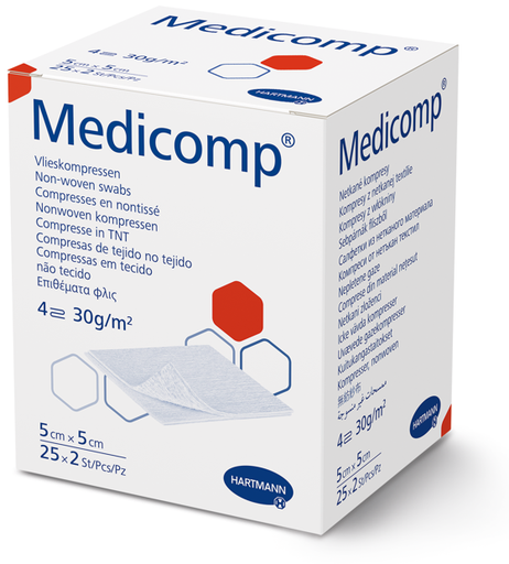 [411074] Compresses stériles medicomp® 4 plis 5 x 5 cm,  25 x 2 pièces