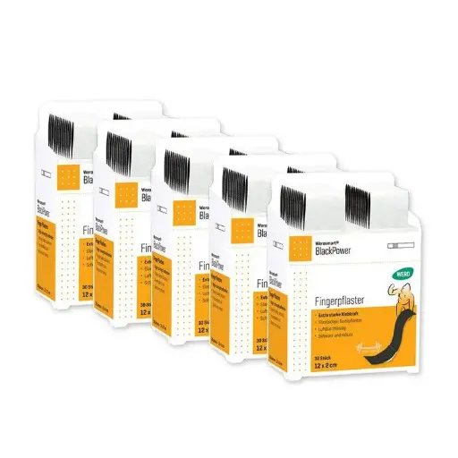 [160718] Pansement de doigts Werosmart® BlackPower, 12 x 2 cm - 5 paquets