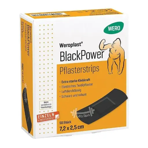 [160707] Strips de pansement Weroplast® BlackPower  7,2 x 2,5 cm