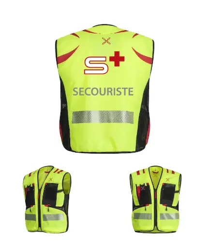 [MVVH07XS-70F10-S+] Gilet MONTURA OPERATOR BASIC 2.0 VEST avec logo S+ et inscription SECOURISTE en gris réfléchissant