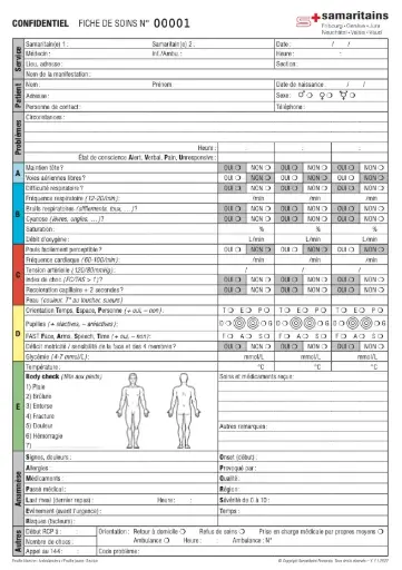 [B_A4_FR_50/2] Blocs A4 en Français «Fiche de soins» 50 x 2 pages © Copyright Samaritains Romands
