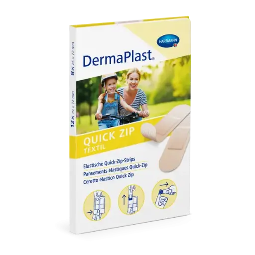 [553540] DermaPlast® Quick Zip Textil Pansement adhésif 8 x 25 x 72 mm + 12 x 19 x 72 mm