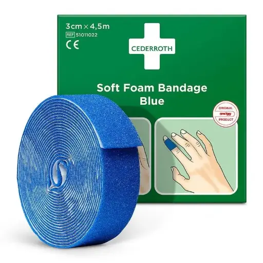 [51011022] Pansement exempt de colle Cederroth, 4.5 m x 3 cm, bleu