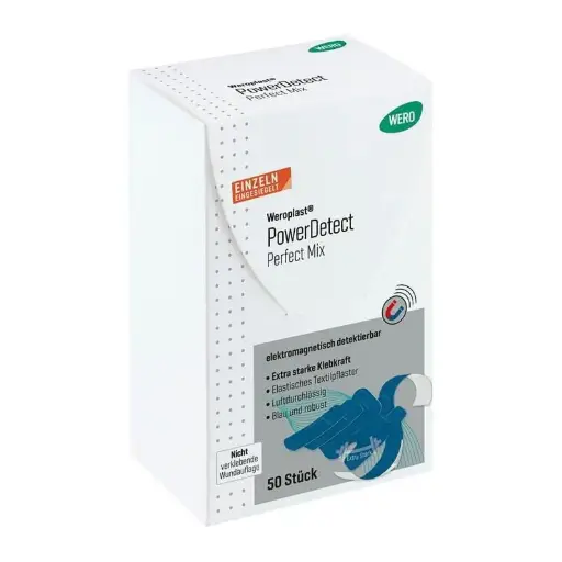 [180776] Assortiment des pansements Weroplast® PowerDetect Perfect Mix, détectable, extra fort, bleu, 50 pièces