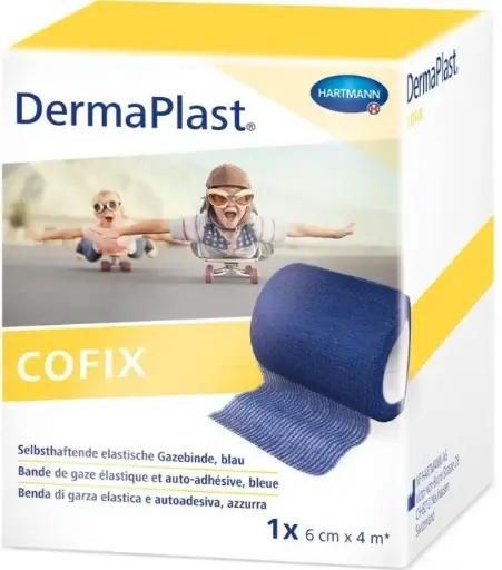 [405720] DermaPlast® CoFix Bande auto-adhésive bleue, en boîte 4 m x 6 cm
