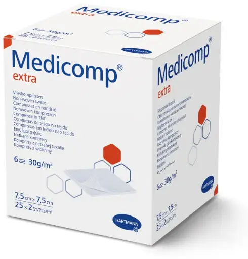 [411076] Compresses stériles Medicomp® extra 6 plis 7.5 x 7.5 cm, 25 x 2 pièces